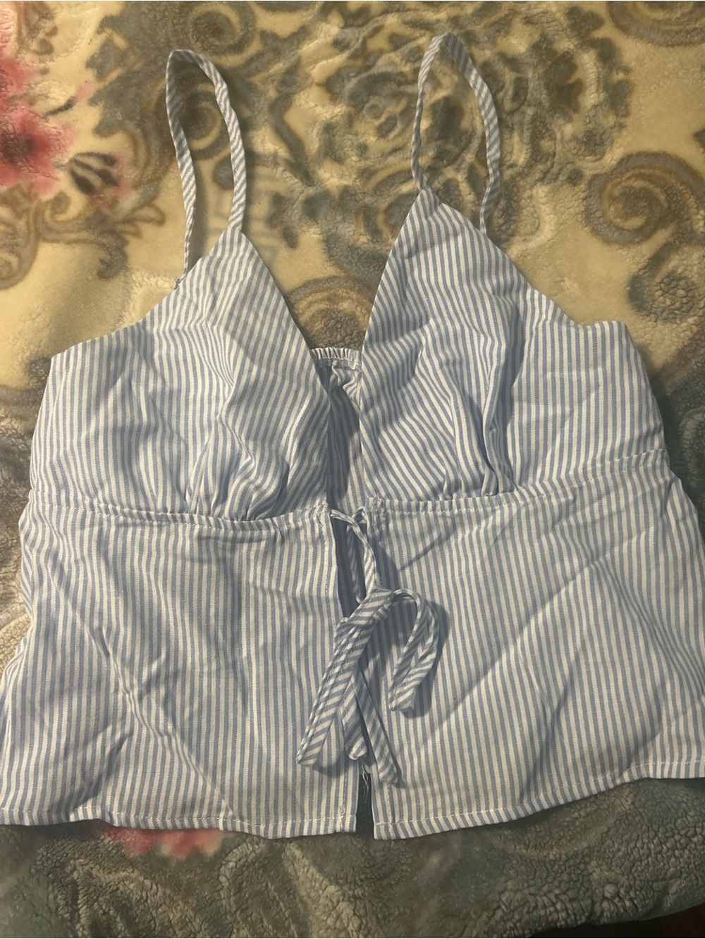 Striped Blue Tie-Front Cami Top - Women